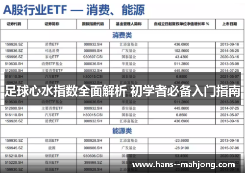 足球心水指数全面解析 初学者必备入门指南