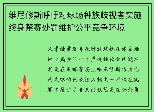 维尼修斯呼吁对球场种族歧视者实施终身禁赛处罚维护公平竞争环境